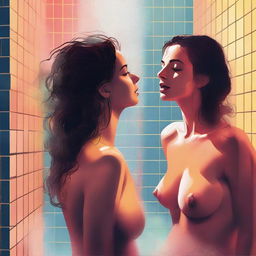 A tastefully created digital art piece featuring women in a shower scene