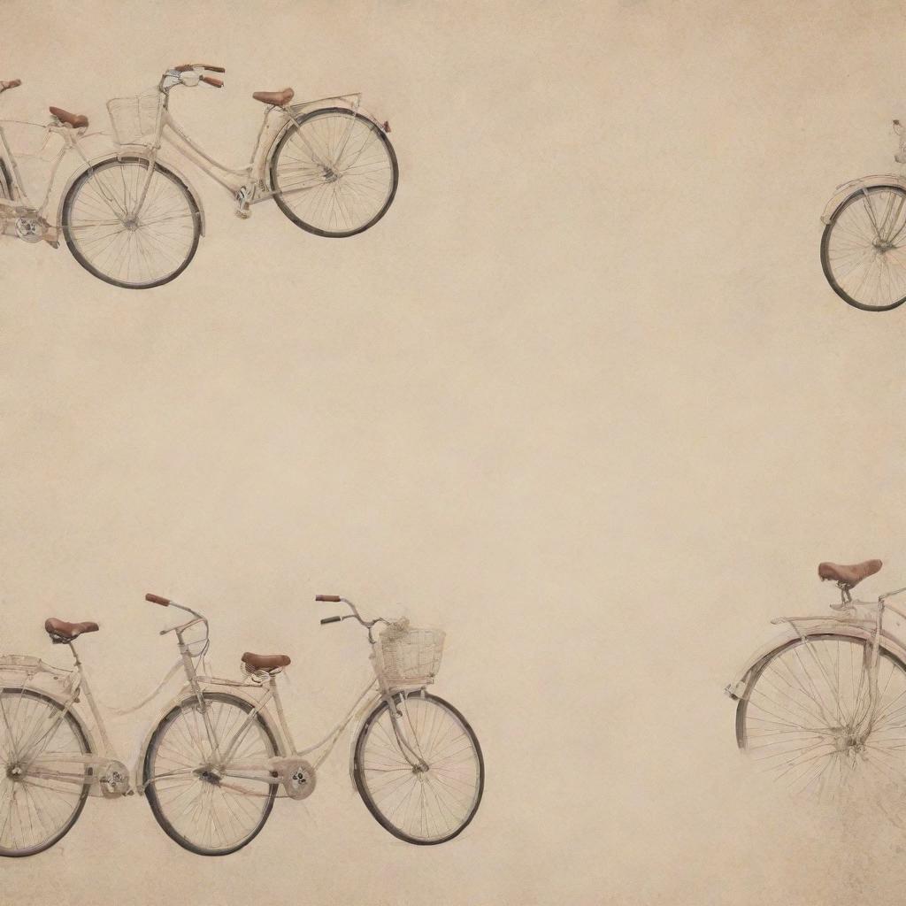 A beige-themed background, aesthetically decorated with bicycles adding vintage charm.