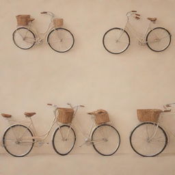 A beige-themed background, aesthetically decorated with bicycles adding vintage charm.