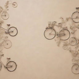A beige-themed background, aesthetically decorated with bicycles adding vintage charm.