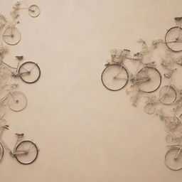 A beige-themed background, aesthetically decorated with bicycles adding vintage charm.