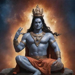 Create a detailed, majestic image of Shiv, depicted as the King of the Universe.