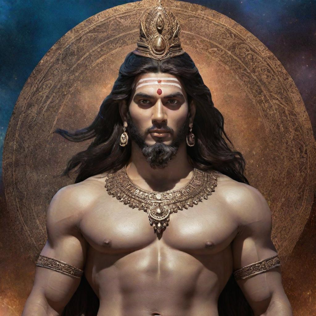 Create a detailed, majestic image of Shiv, depicted as the King of the Universe.