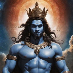 Create a detailed, majestic image of Shiv, depicted as the King of the Universe.