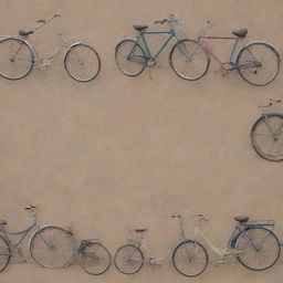 Ideal background featuring various bicycles placed artfully, showing the beauty of cycling.