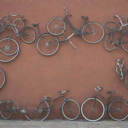 Ideal background featuring various bicycles placed artfully, showing the beauty of cycling.