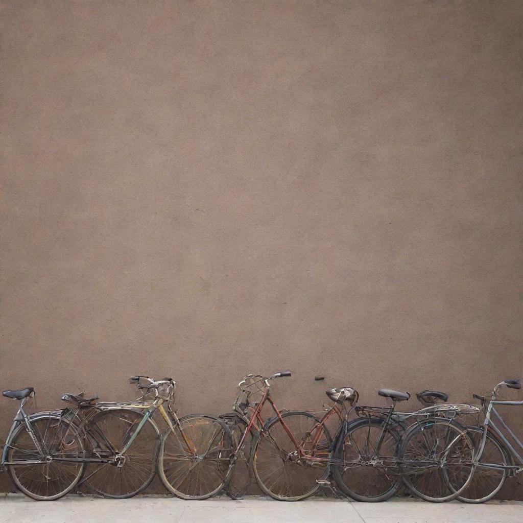 Ideal background featuring various bicycles placed artfully, showing the beauty of cycling.