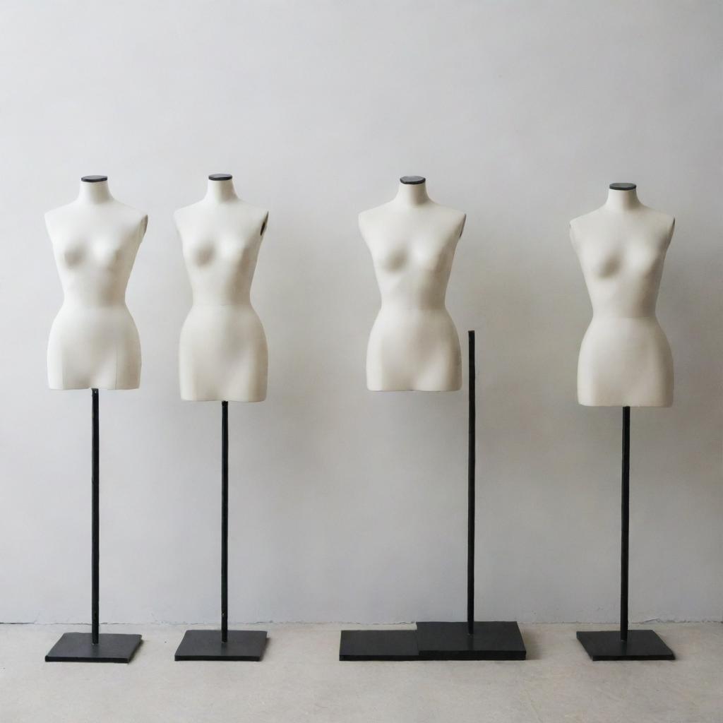 A collection of stylish, headless mannequins in various poses.