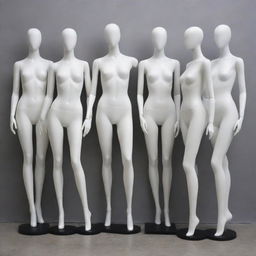 A collection of stylish, headless mannequins in various poses.