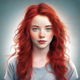 A digital art portrait of a teenage girl with vibrant red hair