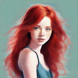 A digital art portrait of a teenage girl with vibrant red hair