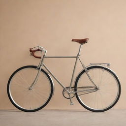 A high quality photo featuring a bicycle standing uniquely against a soft beige background.