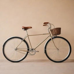 A high quality photo featuring a bicycle standing uniquely against a soft beige background.