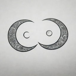 Two phases of the moon as an intricate tattoo design, one adorned with an 'R' and the other with an 'S', symbolizing personal growth and change.