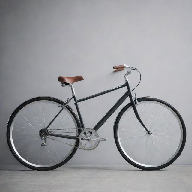 Create a high-resolution photograph featuring a modern-style bicycle, displaying its sleek design and contemporary characteristics.