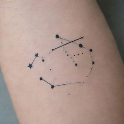 Two constellations formed from simple lines as a minimalist tattoo design, with stars marked by 'R' and 'S' being the central focus points.