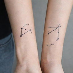 Two constellations formed from simple lines as a minimalist tattoo design, with stars marked by 'R' and 'S' being the central focus points.