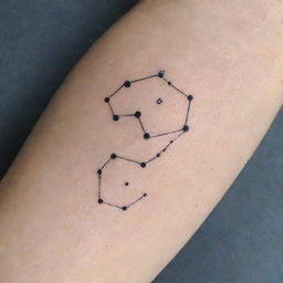 Two constellations formed from simple lines as a minimalist tattoo design, with stars marked by 'R' and 'S' being the central focus points.