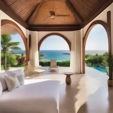 The travel agent recommended a luxury villa with stunning architectural design and breathtaking interior décor for the couple's honeymoon.
