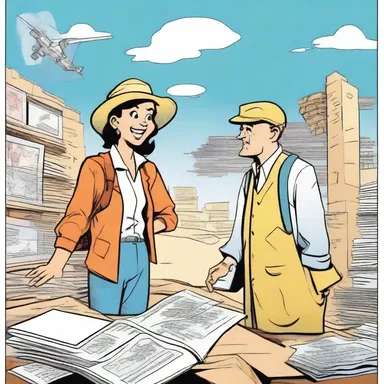 In the comic strip, the travel agent character was shown helping the protagonist plan a thrilling adventure across multiple countries.