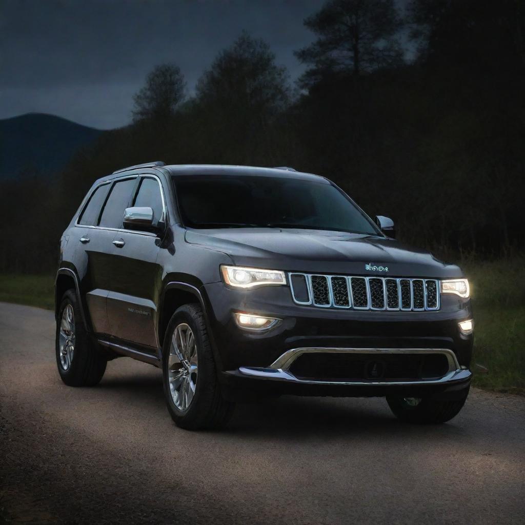 A WK Jeep Grand Cherokee with LED design headlights, highlighting the dazzling brightness and sleek style.