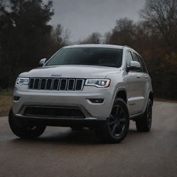 A WK Jeep Grand Cherokee with LED design headlights, highlighting the dazzling brightness and sleek style.