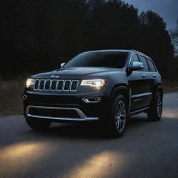 A WK Jeep Grand Cherokee with LED design headlights, highlighting the dazzling brightness and sleek style.