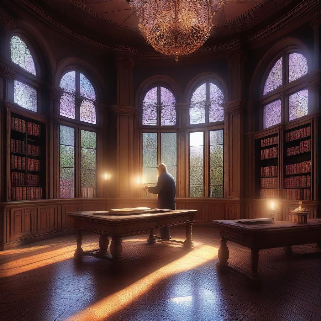 This is a high-quality digital art image of an enchanting secret library