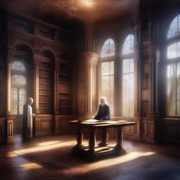 This is a high-quality digital art image of an enchanting secret library