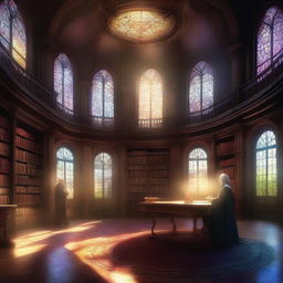 This is a high-quality digital art image of an enchanting secret library