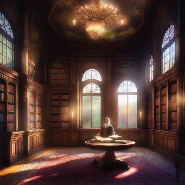 This is a high-quality digital art image of an enchanting secret library