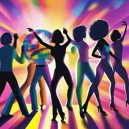 A high quality digital art image displaying a vibrant disco scene