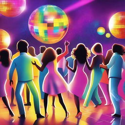 A high quality digital art image displaying a vibrant disco scene