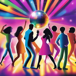 A high quality digital art image displaying a vibrant disco scene