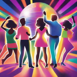 A high quality digital art image displaying a vibrant disco scene