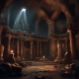 This image is a continuation of the previous digital art, now showcasing the interior of the spooky dwarven cave