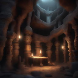 This image is a continuation of the previous digital art, now showcasing the interior of the spooky dwarven cave