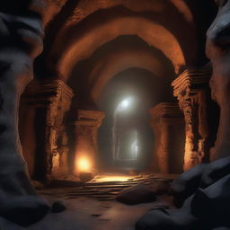 This image is a continuation of the previous digital art, now showcasing the interior of the spooky dwarven cave