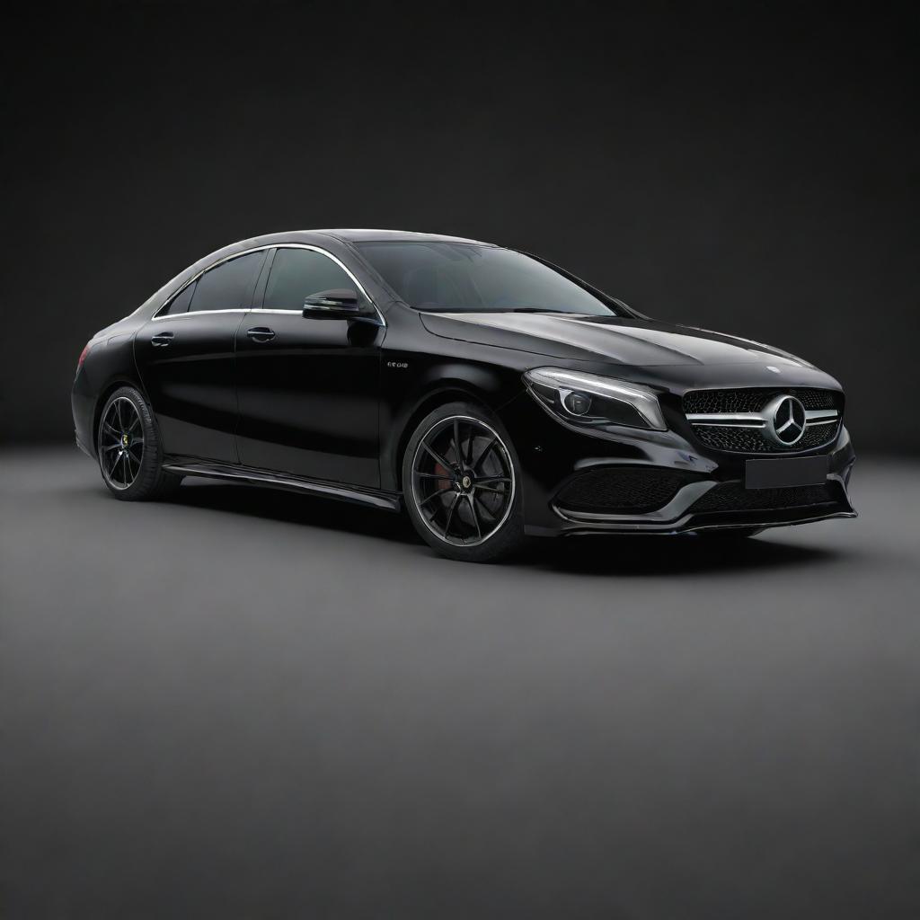 A glossy black Mercedes CLA isolated without any background