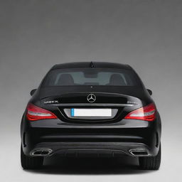 Rear view of a glossy black Mercedes CLA, isolated without any background