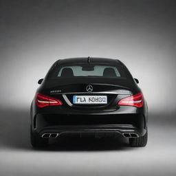 Rear view of a glossy black Mercedes CLA, isolated without any background