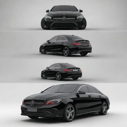 Front and rear views of a glossy black Mercedes CLA, isolated without any background