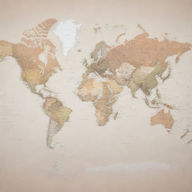 A highly detailed world map with all country names clearly visible in a neutral color palette.