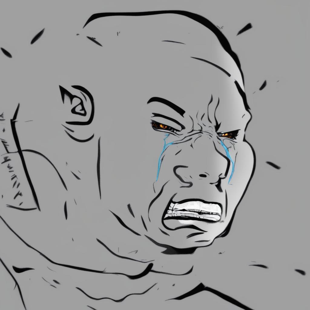 A high-quality digital art of a Wojak character resembling Cristiano Ronaldo, crying in rage