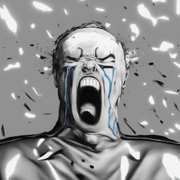 A high-quality digital art of a Wojak character resembling Cristiano Ronaldo, crying in rage