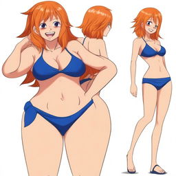 A digital art series showcasing Nami from One Piece in her iconic blue bikini