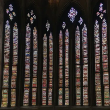 The medieval cathedral was adorned with beautiful stained glass lancet windows, symbolizing the divine light shining through.