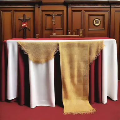 In the church, a batten was used to secure the altar cloth firmly in place.