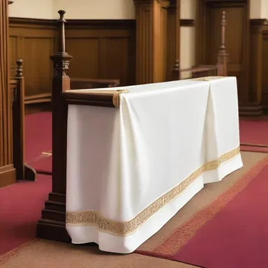 In the church, a batten was used to secure the altar cloth firmly in place.