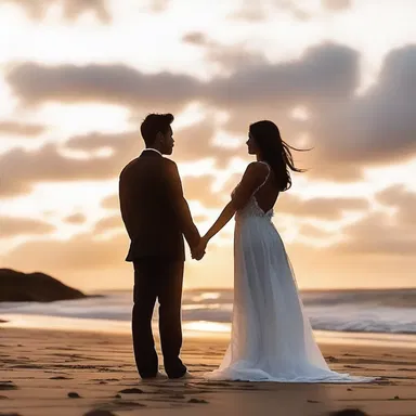 As the sun set, the couple stood on the beach, their hands intertwined and their hearts batten together.